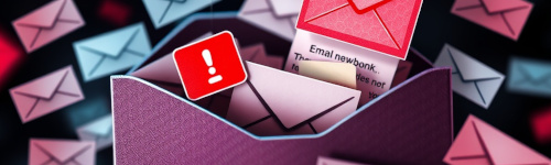 A bundle of envelopes, some opened and some closed, with a red exclamation mark symbol, suggesting urgent or important emails.