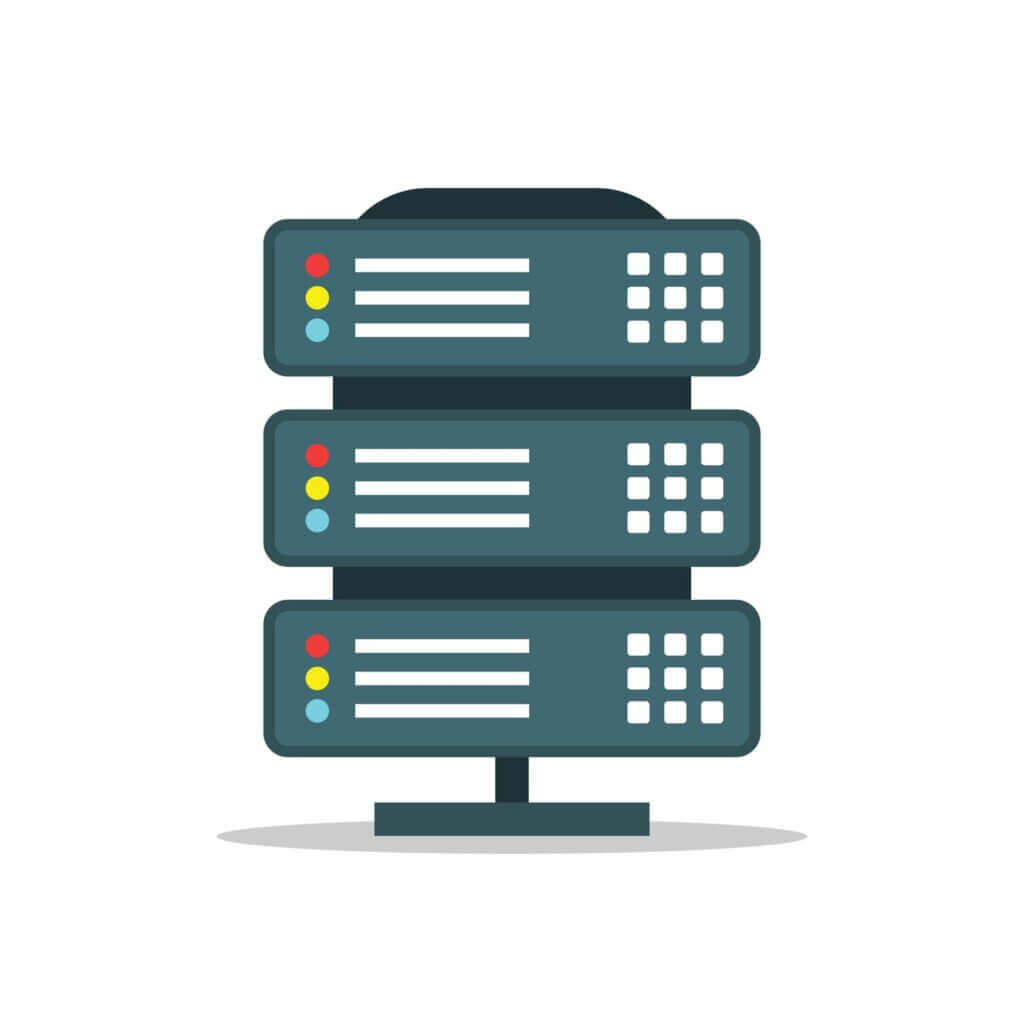 Illustration of a three-tier server rack with indicator lights and control panels, set against a plain white background.
