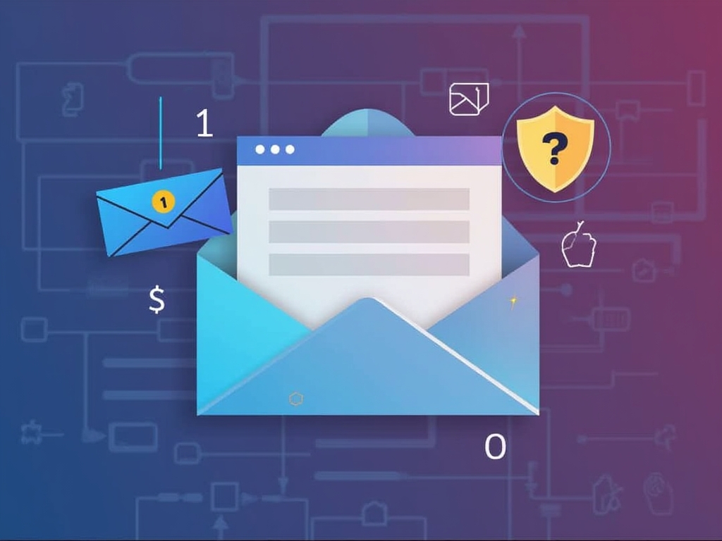Illustration of an open envelope with a letter, icons for security, email, and money, on a digital background with numbers 1 and 0.